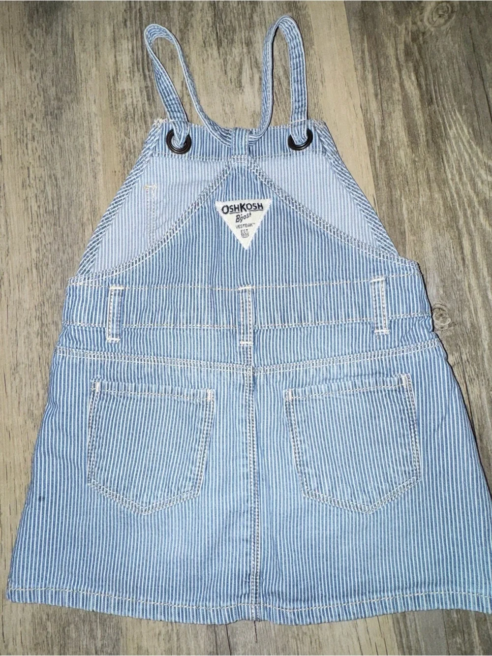 OshKosh B'gosh Light Blue Striped Denim Overall Dress